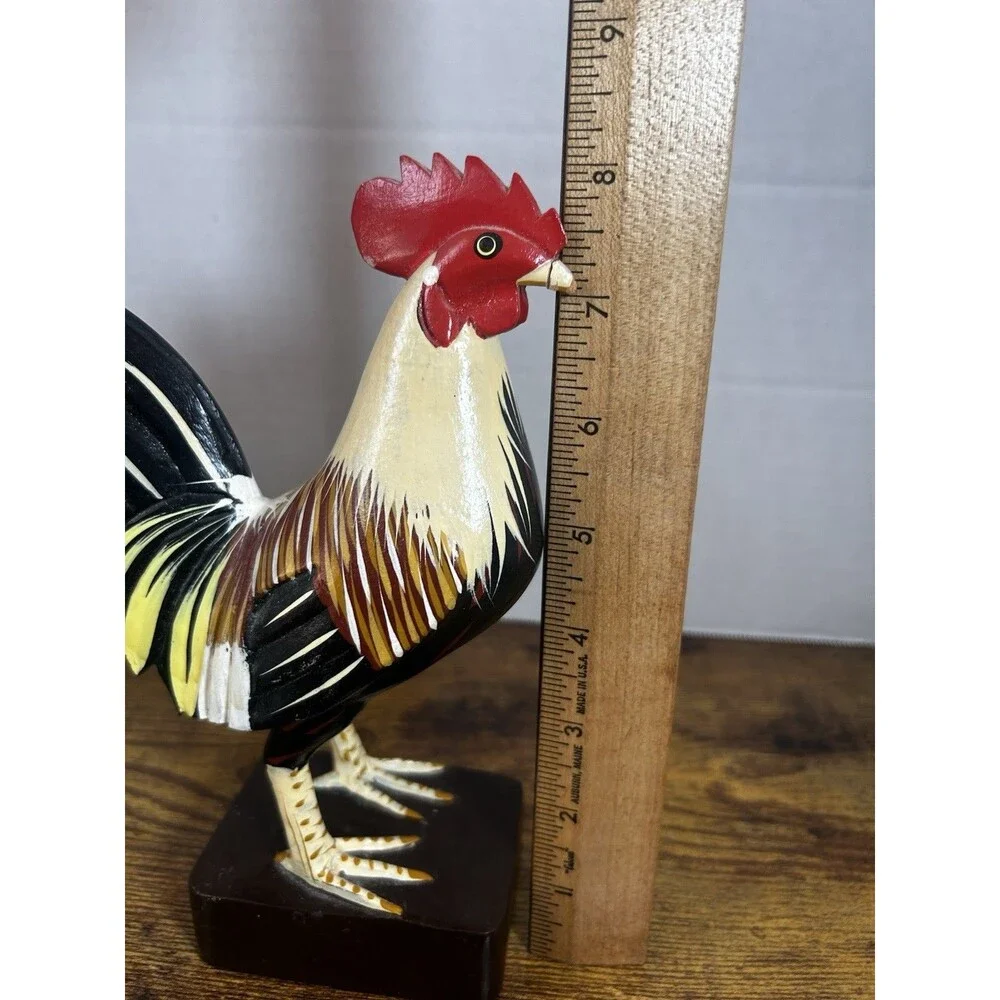 Vintage Hand Carved Wooden Rooster Statue Folk Art Farmhouse Home Decor Display